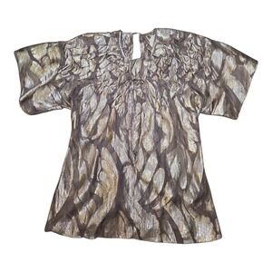 By Francine Silk Metallic Babydoll Blouse Womens P Gold Taupe Shimmer Ethereal